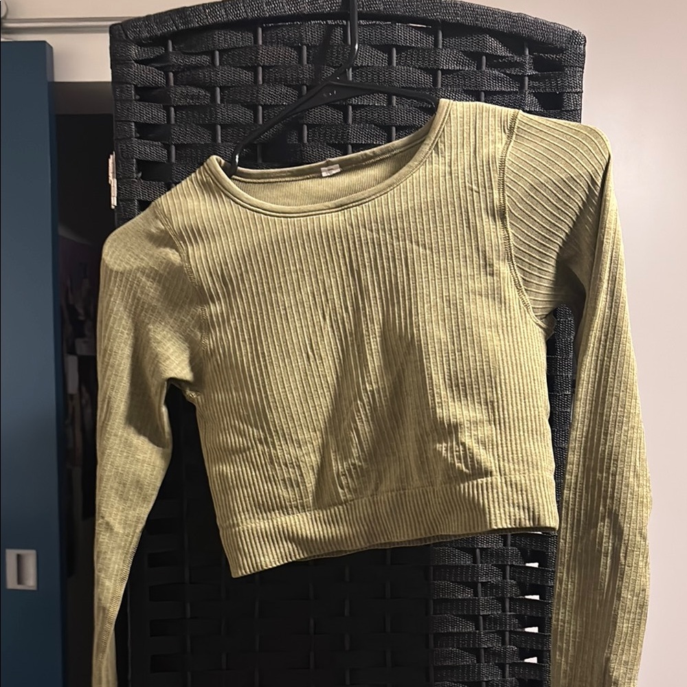lululemon Olive Ribbed Long Sleeve Crop Top